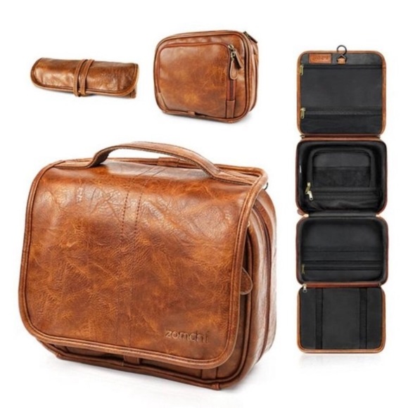 Toiletry Bag Hanging Travel Organizer for Men, Brown Toiletry Bags